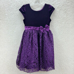 Jona Michelle Kids Purple Velvet Dress Size 10 Glitter Mesh Lace Bow Holiday